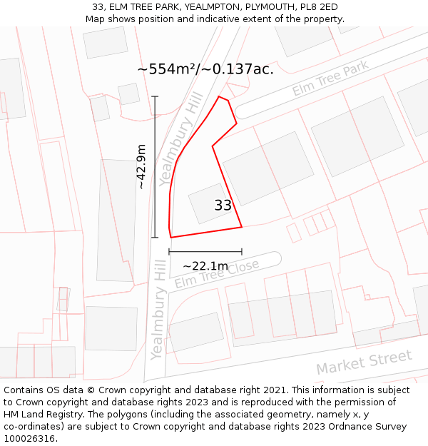 33, ELM TREE PARK, YEALMPTON, PLYMOUTH, PL8 2ED: Plot and title map