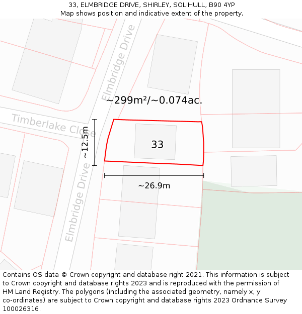 33, ELMBRIDGE DRIVE, SHIRLEY, SOLIHULL, B90 4YP: Plot and title map