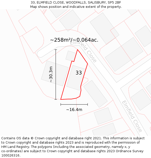 33, ELMFIELD CLOSE, WOODFALLS, SALISBURY, SP5 2BF: Plot and title map