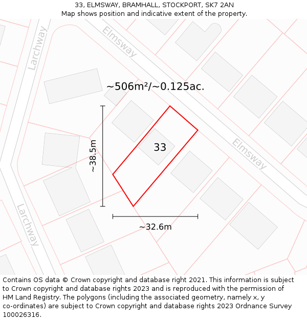 33, ELMSWAY, BRAMHALL, STOCKPORT, SK7 2AN: Plot and title map