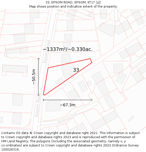 33, EPSOM ROAD, EPSOM, KT17 1JZ: Plot and title map