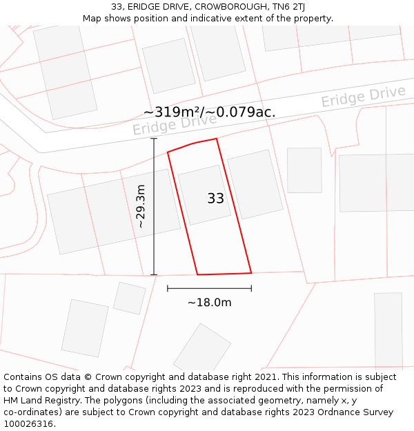 33, ERIDGE DRIVE, CROWBOROUGH, TN6 2TJ: Plot and title map