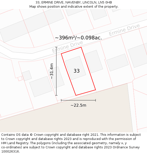 33, ERMINE DRIVE, NAVENBY, LINCOLN, LN5 0HB: Plot and title map