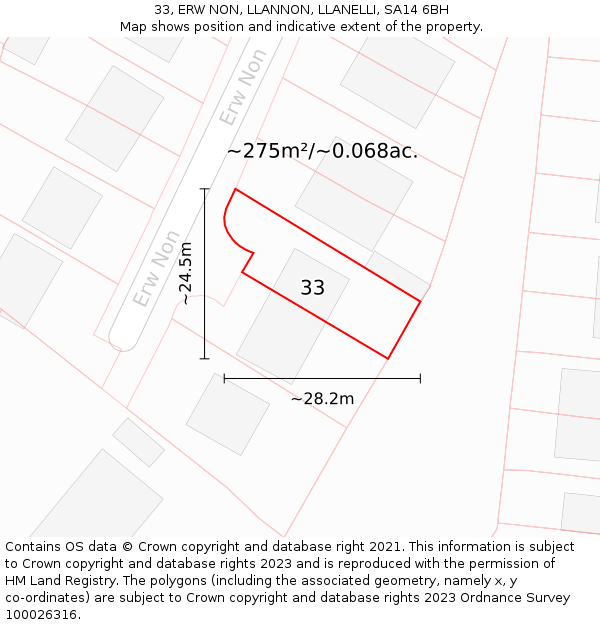 33, ERW NON, LLANNON, LLANELLI, SA14 6BH: Plot and title map