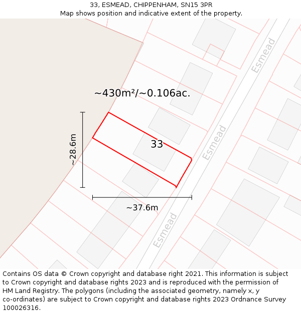 33, ESMEAD, CHIPPENHAM, SN15 3PR: Plot and title map