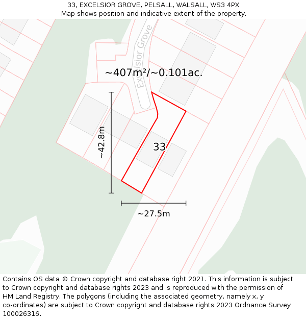 33, EXCELSIOR GROVE, PELSALL, WALSALL, WS3 4PX: Plot and title map