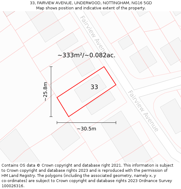 33, FAIRVIEW AVENUE, UNDERWOOD, NOTTINGHAM, NG16 5GD: Plot and title map