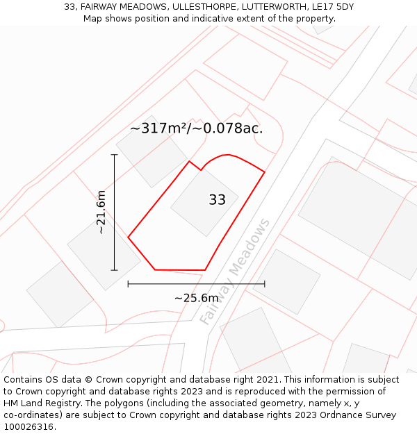 33, FAIRWAY MEADOWS, ULLESTHORPE, LUTTERWORTH, LE17 5DY: Plot and title map