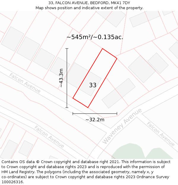 33, FALCON AVENUE, BEDFORD, MK41 7DY: Plot and title map