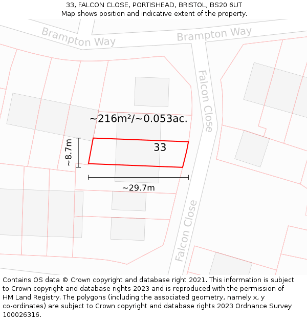 33, FALCON CLOSE, PORTISHEAD, BRISTOL, BS20 6UT: Plot and title map