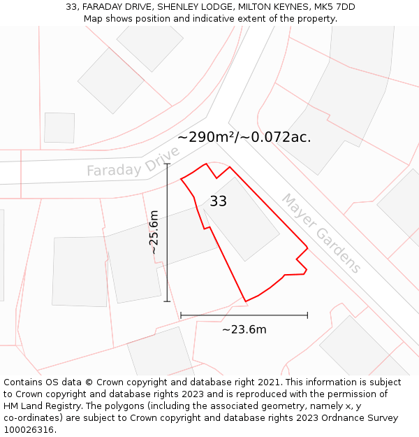33, FARADAY DRIVE, SHENLEY LODGE, MILTON KEYNES, MK5 7DD: Plot and title map