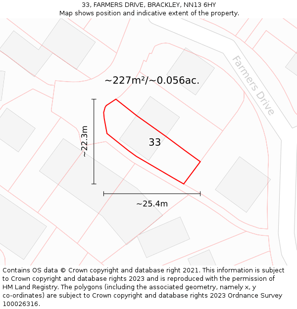 33, FARMERS DRIVE, BRACKLEY, NN13 6HY: Plot and title map