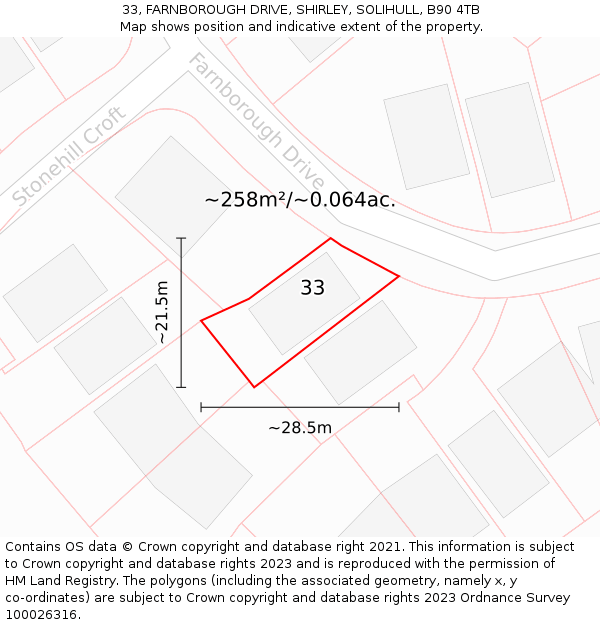 33, FARNBOROUGH DRIVE, SHIRLEY, SOLIHULL, B90 4TB: Plot and title map