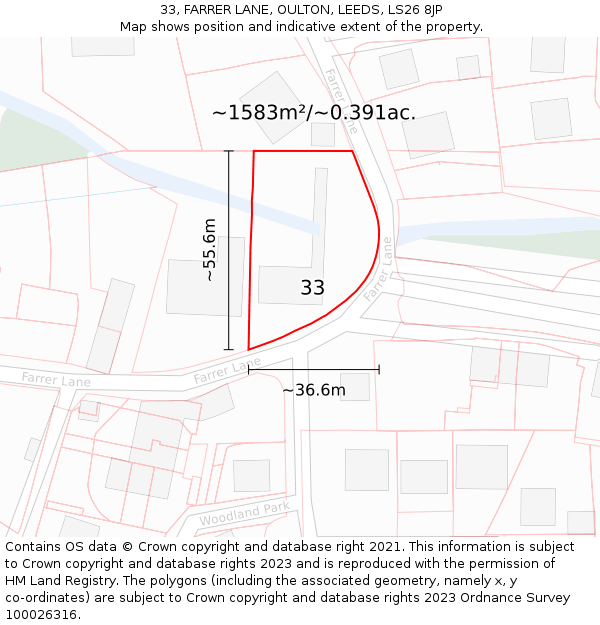 33, FARRER LANE, OULTON, LEEDS, LS26 8JP: Plot and title map