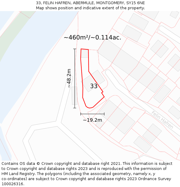 33, FELIN HAFREN, ABERMULE, MONTGOMERY, SY15 6NE: Plot and title map