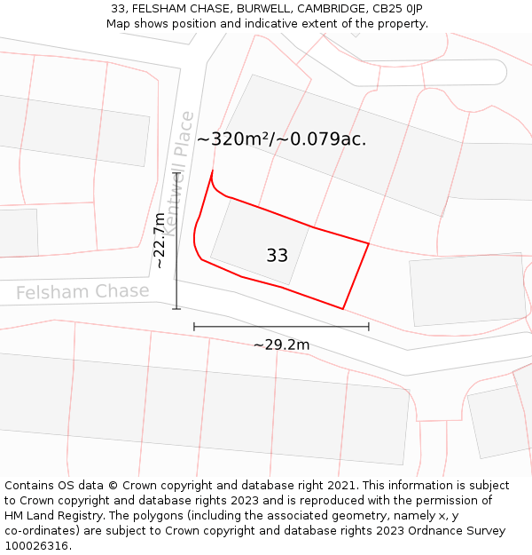 33, FELSHAM CHASE, BURWELL, CAMBRIDGE, CB25 0JP: Plot and title map