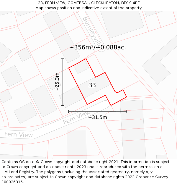 33, FERN VIEW, GOMERSAL, CLECKHEATON, BD19 4PE: Plot and title map