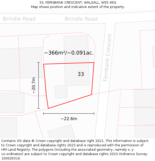 33, FERNBANK CRESCENT, WALSALL, WS5 4EQ: Plot and title map