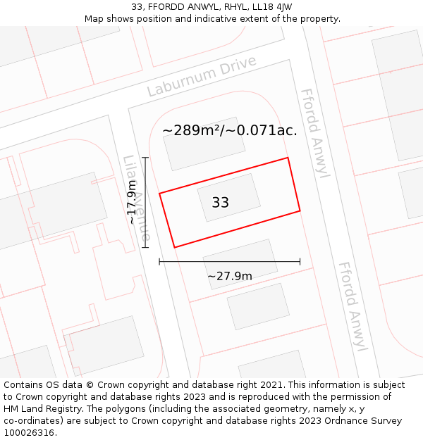 33, FFORDD ANWYL, RHYL, LL18 4JW: Plot and title map