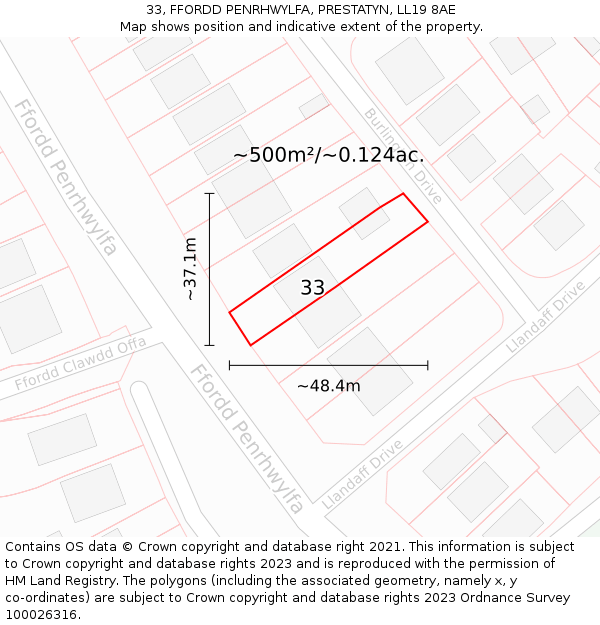 33, FFORDD PENRHWYLFA, PRESTATYN, LL19 8AE: Plot and title map