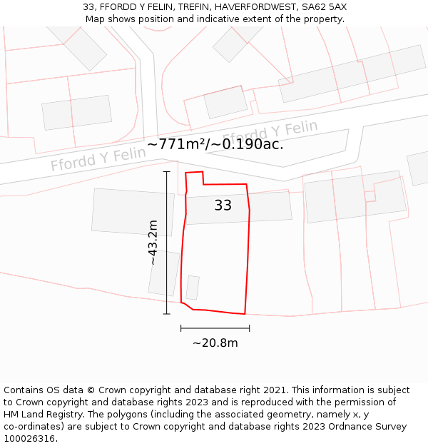 33, FFORDD Y FELIN, TREFIN, HAVERFORDWEST, SA62 5AX: Plot and title map