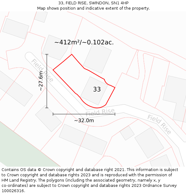 33, FIELD RISE, SWINDON, SN1 4HP: Plot and title map