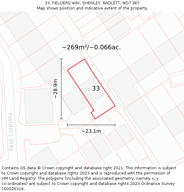 33, FIELDERS WAY, SHENLEY, RADLETT, WD7 9EY: Plot and title map