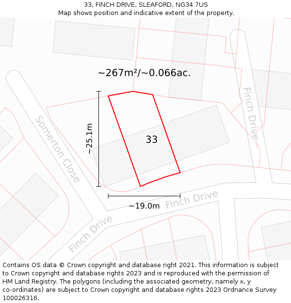 33, FINCH DRIVE, SLEAFORD, NG34 7US: Plot and title map