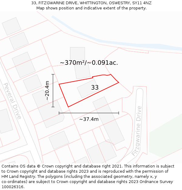 33, FITZGWARINE DRIVE, WHITTINGTON, OSWESTRY, SY11 4NZ: Plot and title map