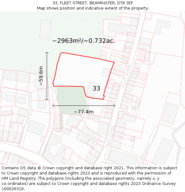 33, FLEET STREET, BEAMINSTER, DT8 3EF: Plot and title map