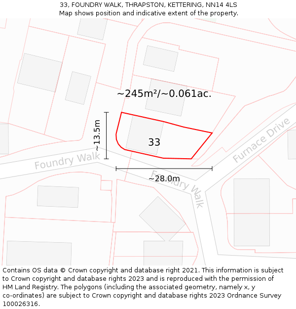 33, FOUNDRY WALK, THRAPSTON, KETTERING, NN14 4LS: Plot and title map