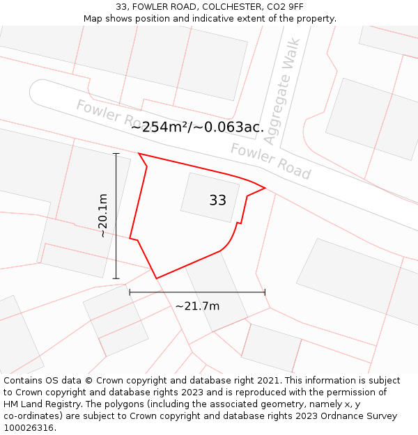 33, FOWLER ROAD, COLCHESTER, CO2 9FF: Plot and title map