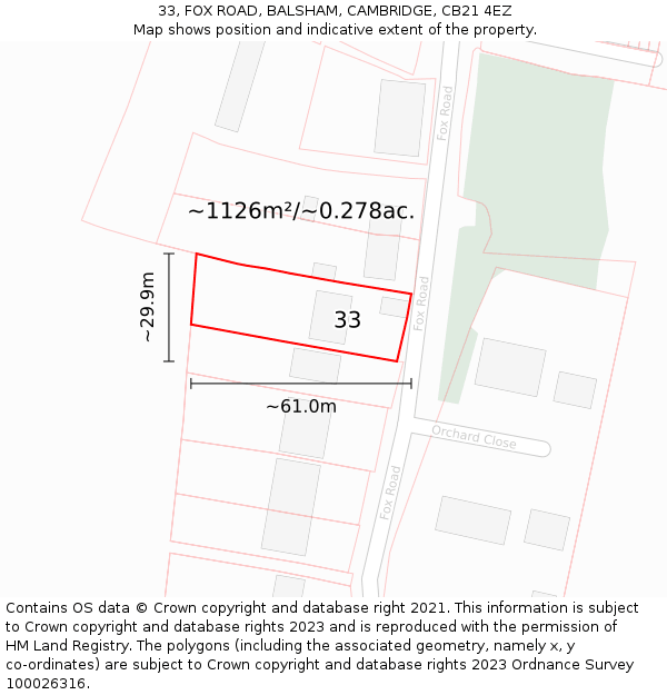 33, FOX ROAD, BALSHAM, CAMBRIDGE, CB21 4EZ: Plot and title map