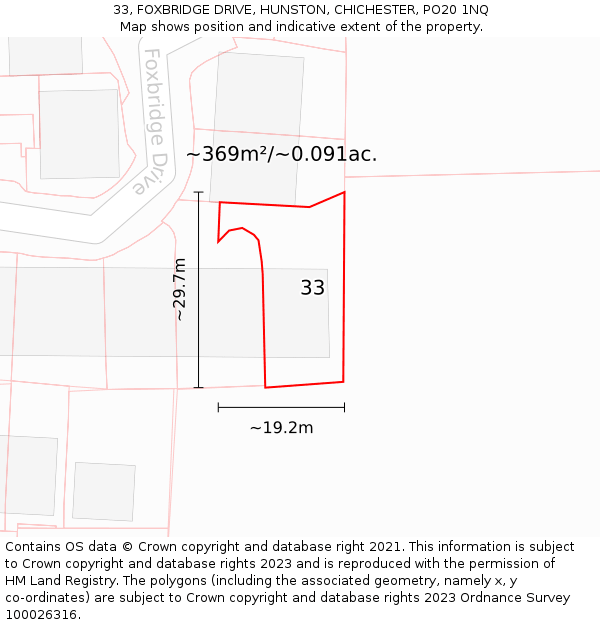 33, FOXBRIDGE DRIVE, HUNSTON, CHICHESTER, PO20 1NQ: Plot and title map