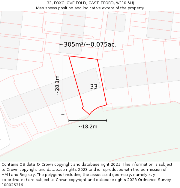 33, FOXGLOVE FOLD, CASTLEFORD, WF10 5UJ: Plot and title map