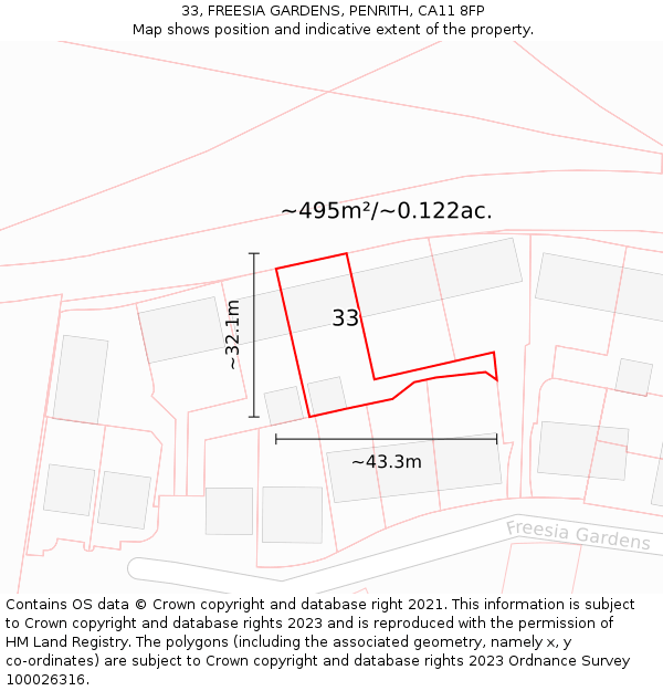 33, FREESIA GARDENS, PENRITH, CA11 8FP: Plot and title map