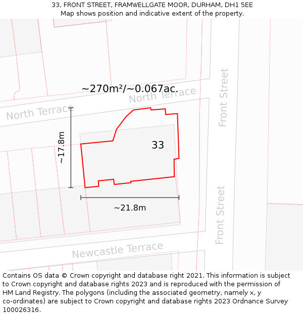 33, FRONT STREET, FRAMWELLGATE MOOR, DURHAM, DH1 5EE: Plot and title map