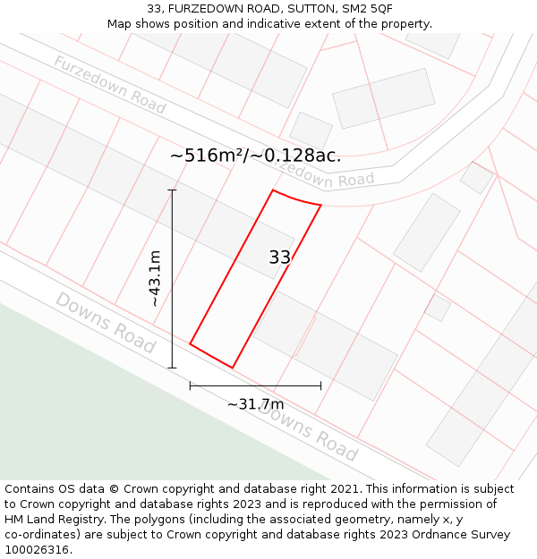 33, FURZEDOWN ROAD, SUTTON, SM2 5QF: Plot and title map