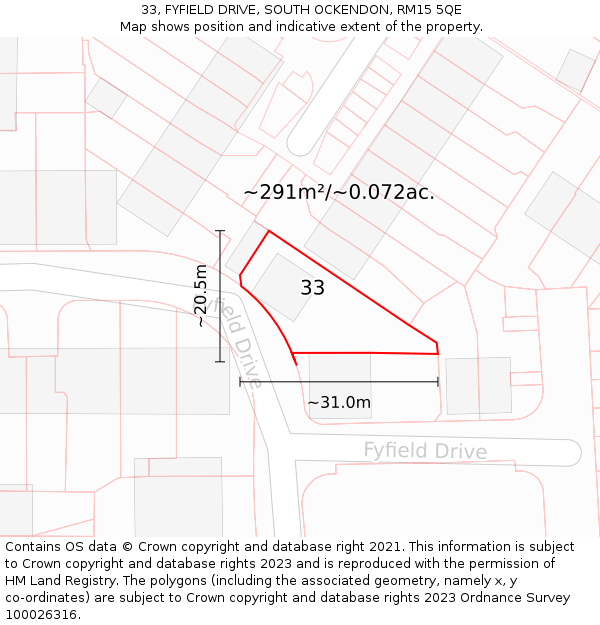 33, FYFIELD DRIVE, SOUTH OCKENDON, RM15 5QE: Plot and title map