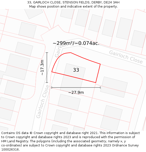 33, GAIRLOCH CLOSE, STENSON FIELDS, DERBY, DE24 3AH: Plot and title map