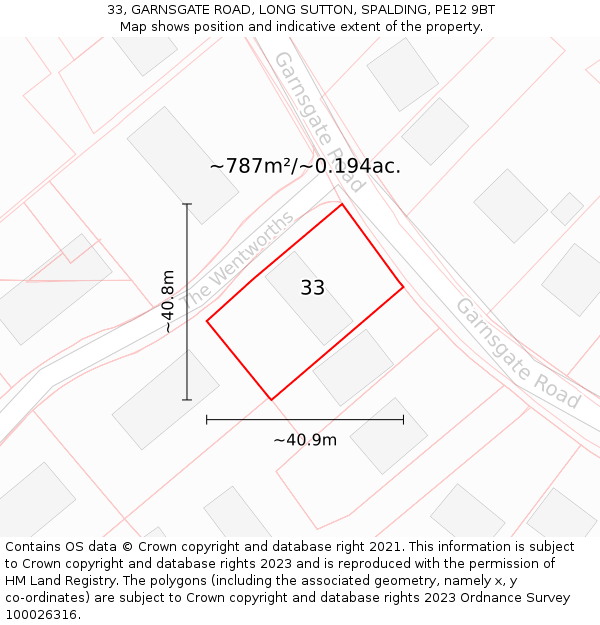 33, GARNSGATE ROAD, LONG SUTTON, SPALDING, PE12 9BT: Plot and title map