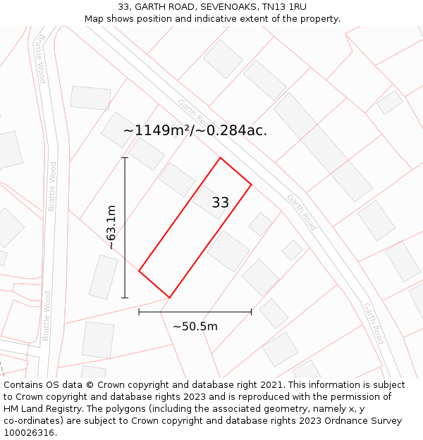 33, GARTH ROAD, SEVENOAKS, TN13 1RU: Plot and title map