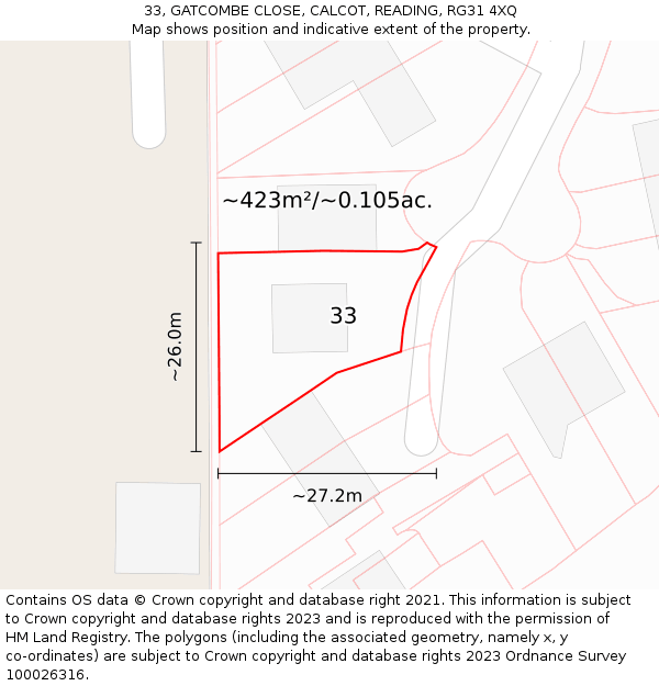 33, GATCOMBE CLOSE, CALCOT, READING, RG31 4XQ: Plot and title map