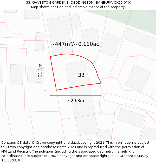 33, GAVESTON GARDENS, DEDDINGTON, BANBURY, OX15 0NX: Plot and title map