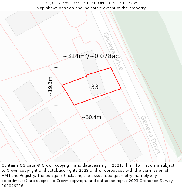 33, GENEVA DRIVE, STOKE-ON-TRENT, ST1 6UW: Plot and title map