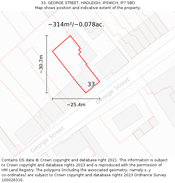 33, GEORGE STREET, HADLEIGH, IPSWICH, IP7 5BD: Plot and title map