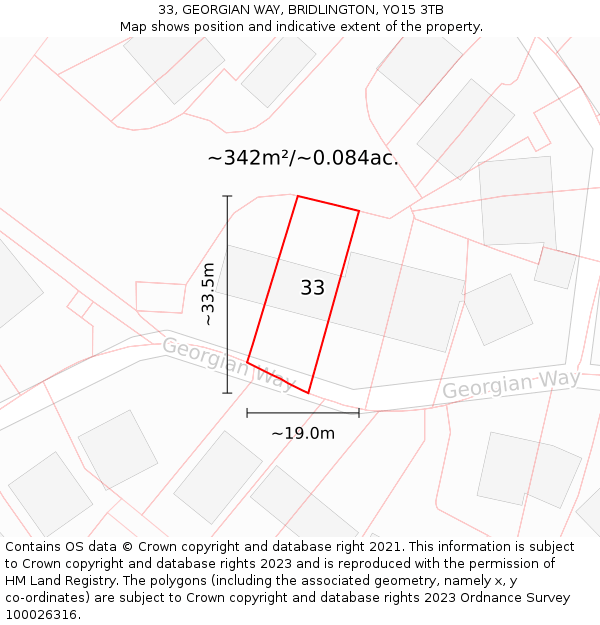 33, GEORGIAN WAY, BRIDLINGTON, YO15 3TB: Plot and title map