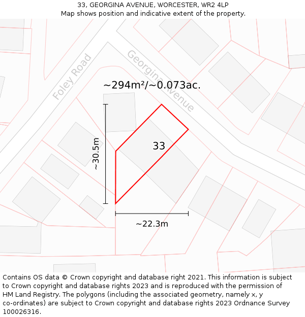 33, GEORGINA AVENUE, WORCESTER, WR2 4LP: Plot and title map