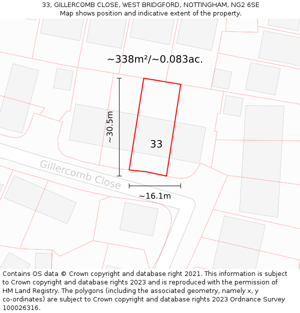 33, GILLERCOMB CLOSE, WEST BRIDGFORD, NOTTINGHAM, NG2 6SE: Plot and title map