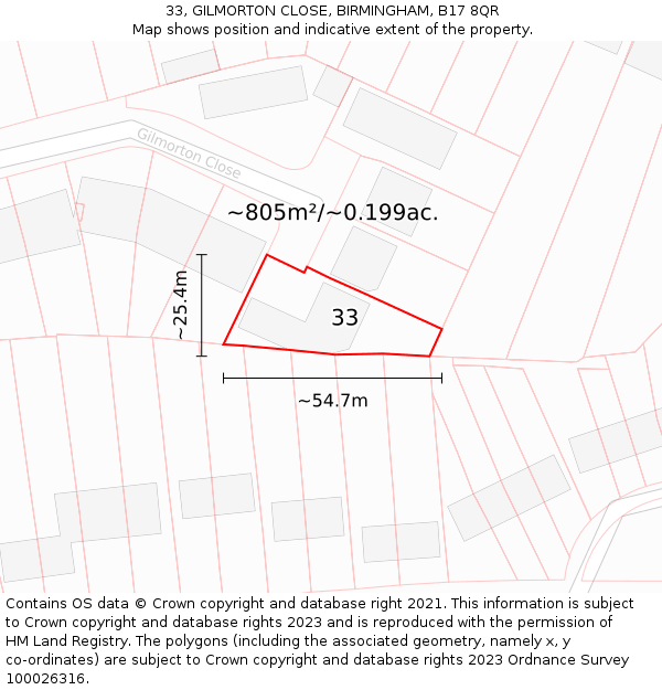 33, GILMORTON CLOSE, BIRMINGHAM, B17 8QR: Plot and title map